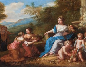 Ceres meyve sunan putti ile otururken. (tuval üzerine yağlıboya) by A. Diennen