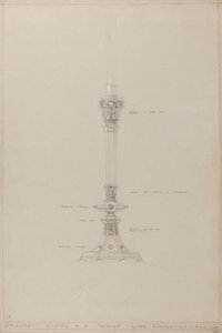 Çocuk Şapeli: önerilen gümüş şamdan, gerçek boyut (gri kart üzerine kurşun kalem, mürekkep, fırça, wc ve gümüş boya) by A. Edward Jones and Co.