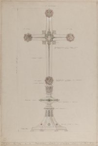 Yüksek Altar: önerilen altın ve gümüş haç, 5 ft yüksekliğinde (kalem, mürekkep, fırça, wc, gri kart üzerine gümüş ve altın boya) by A. Edward Jones and Co.