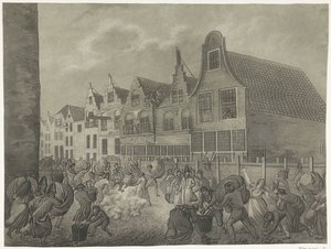 Gorinchem'deki Kortendijk boyunca kalıbın çöküşü, 1809 1809'da Kral Lodewijk Napolyon'a adanmış dört sel levhası (seri başlığı)