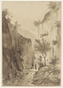 Aşırı büyümüş kayalar arasında nehir; sağda bir yol by A. Regnier