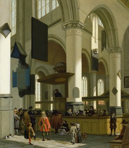 Interior of the Oude Kerk, Delft, with a preacher  by A. and Streeck, H. van Storck