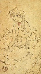 Bir şarap bardağı ve mendil ile oturan genç by Abassi Riza