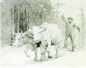 Bir Fransız Köylü Öküz (kağıt üzerinde kömür) by Abbott Handerson Thayer
