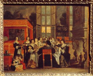 Hanımların kocalarının yokluğunda konuşmaları: Abraham Bosse (1602-1676) tarafından Akşam Yemeği Tablosu 17. yüzyıl Egouen. Ulusal Rönesans Müzesi