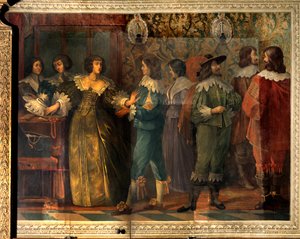 Angouleme Dükü Charles de Valois'in (1573-1650) yaşam sahnesi - Charles de Valois'in 1644'te ikinci karısıyla evlenmesi vesilesiyle verilen parti sahnesi - Bir saray görevlisinin yanına yaklaşan bir kadın, onu yaka - Abrah tarafından fresk