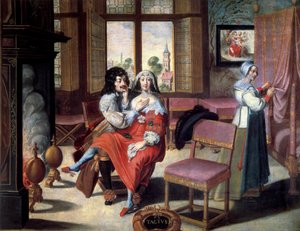 Beş duyu: dokunma Bir çiftin birbirini okşaması. Abraham Bosse (1602-1674) 17. yüzyıl tablosu. Turlar, Güzel Sanatlar Müzesi