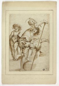 Ayakta duran bir asker, ayakta duran bir kadın ve eğilmiş bir davulcu by Abraham Bloemaert