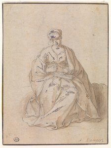 Maria, bir kitapla oturuyor by Abraham Bloemaert