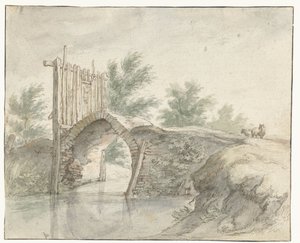 Ahşap bir çit ile taş köprü by Abraham Bloemaert