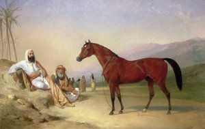 Çölde Körfez Arap Aygırı ile İki Bedevi by Abraham Cooper