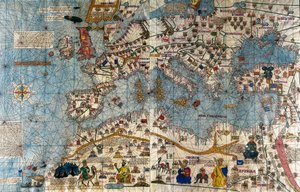 Atlantik ve Akdeniz ile Avrupa kıtasının Katalan haritası by Abraham and Cresques Jehuda Cresques