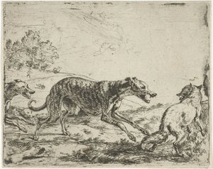 Fox ve üç köpek by Abraham Danielsz. Hondius