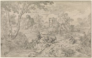 Keçi çobanı ile Arcadian manzara by Abraham Genoels
