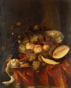Wanli Kraak Porselen Kase İçinde Cam, Kavun ve Kalaylı Tabak (yağ) ile Meyve by Abraham Hendricksz van Beyeren