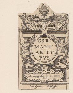 Cartouche bir araya geldi vier putti Cartouche van een kaart van Duitsland Deutschlandt. Almanya yazın (nesnedeki başlık) Dünya Tiyatrosu (dizi adı) by Abraham Hogenberg