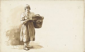 Kolunun altında sepet olan bir kadının çalışması
