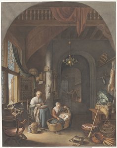 Anne ve çocukları ile iç by Abraham Lion Zeelander
