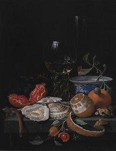 İstiridye, Meyve ve Taş Masada Şarap Kadehi by Abraham Mignon