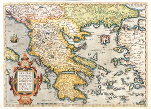 Hırvatistan (İlçe: Dubrovnik-Neretva), güney Bosna Hersek, güney Sırbistan, güney Bulgaristan, Karadağ, Arnavutluk, Makedonya, Yunanistan, Batı Türkiye by Abraham Ortelius