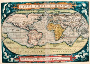 Dünya Haritası (Dünya Haritası) Abraham Ortelius (1527-1598) tarafından “Theatrum Orbis Terrarum”dan Coğrafya haritası by Abraham Ortelius