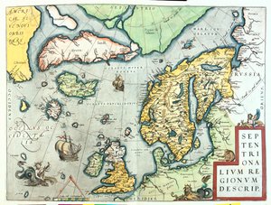 İrlanda, Büyük Britanya, İzlanda, Norveç, İsveç, Finlandiya, Grönland by Abraham Ortelius