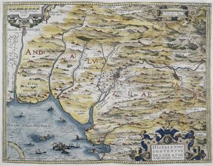 ORTELIUS, Abraham (1527-1598). Theatrum Orbis Terrarum. 1570. İlk modern atlas olarak kabul edilir. CHAVES, Jeronimo de (1523-1574). Matematikçi, astronom ve denizci. Batı Endülüs Haritası. Hieronimus Chiaves