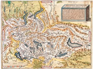 İsviçre, Almanya (Eyalet: Baden-Württemberg, Bavyera), Avusturya (Eyalet: Voralberg), Lihtenştayn, İtalya (Bölge: Trentino-Alto Adige, Lombardiya, Piedmont, Aosta Vadisi), Fransa (Bölge: Franche-Comté, Rhône-Alpes, Alsace), by Abraham Ortelius