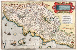Böylece Yazarın açıklaması Hieronymo Bellamarto Abraham Ortelius (Oertel, Ortell veya Ortel) tarafından "Theatrum Orbis Terrarum"dan İtalya