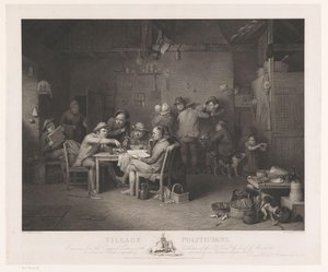 Bir masanın etrafında tartışan erkeklerle iç mekan Köy Politikacıları (nesne üzerindeki başlık) by Abraham Raimbach