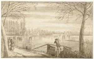 Uzakta Daelwijck ve Vechthoven Estates ile Maarssen yakınlarındaki Vecht Nehri üzerinde patenciler by Abraham Rutgers