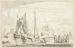 Bazı gemilerle nehir kıyısı by Abraham Storck