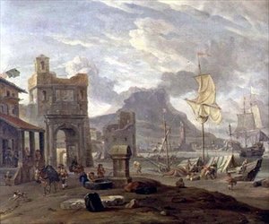 Büyük ve Küçük Gemilerin Bulunduğu Deniz Limanı by Abraham Storck