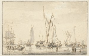 Demirli gemilerle sahil manzarası by Abraham Storck