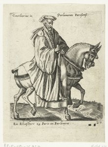 Fransız meclis üyesi at sırtında by Abraham de Bruyn (attributed to)