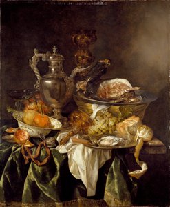 Gümüş Şarap Kavanozlu Natürmort ve sanatçının yansıyan portresi, c1657