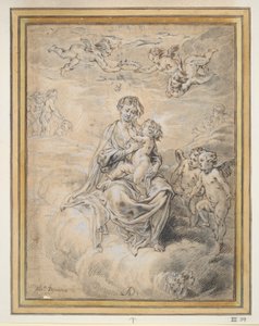 Putti ile Cennetteki Bakire ve Çocuk by Abraham van Diepenbeeck