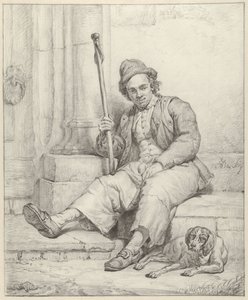 Köpekle oturan adam