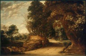 Dinlenme yürüyüşçüleri ile ormanlık manzara by Abraham van den Rande