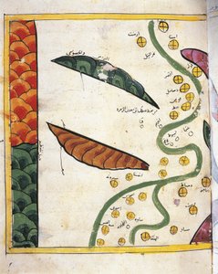 Nil Deltası ve iki Vaha Haritası (parşömen) by Abu Muhammad Al Idrisi or Edrisi