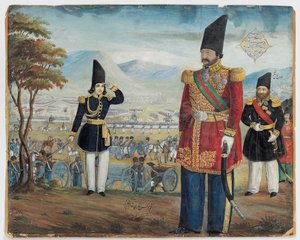 Ardeshir Mirza ve Süleyman Han Saham Al-Dowle birliklerini gözden geçiriyor, 1850-51