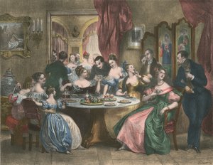 Le The, Çay Partisi (renkli taş baskı) by Achille (after) Deveria