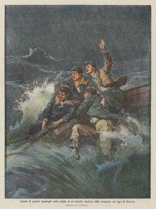 Cenevre Gölü'ndeki fırtınada hırpalanmış bir teknenin omurgasında kaza yapan dört geminin ızdırabı by Achille Beltrame