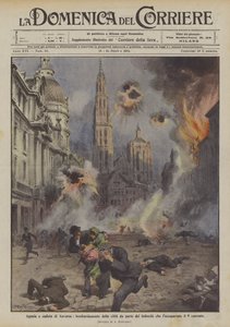 Anvers'in ıstırabı ve düşüşü, şehrin 9'uncusu işgal eden Almanlar tarafından bombalanması by Achille Beltrame