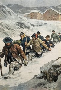 BELTRAME, Aşil (1871-1945). İtalyan işçiler, Aosta ve İsviçre arasındaki St. Bernard Geçidi
