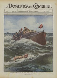 Burgess, 23 saat 40 dakikalık yüzmenin ardından tamamladığı İngiliz Kanalı geçişi sırasında by Achille Beltrame