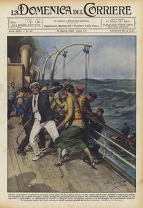 Açık denizde bir Yunan vapurunun ambarında keşfedilen beş gizli yolcu mu? by Achille Beltrame