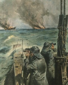 İkinci Dünya Savaşı sırasında Batı Afrika kıyılarında torpidolanan Anglo-Amerikan buharlı gemilerinin kapak resmi by Achille Beltrame