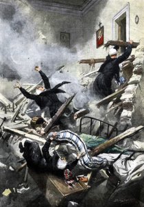 Cenova'da bir binada felaket: iki dairenin çökmesiyle iyi kız kardeşler kayboldu. Hasta de Beltrame. "La Domenica del Corriere". 04/1914. by Achille Beltrame