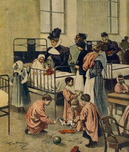 Hastanedeki yoksul çocuklara Noel hediyelerinin dağıtımı, Achille Beltrame tarafından, illüstrasyon, Illustrator Achille Beltrame (1871-1945), La Domenica del Corriere